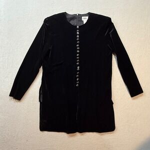 Vintage J.B.S. Ltd. Evening Gothic Chic Black Velvet Button Party Dress Women 12
